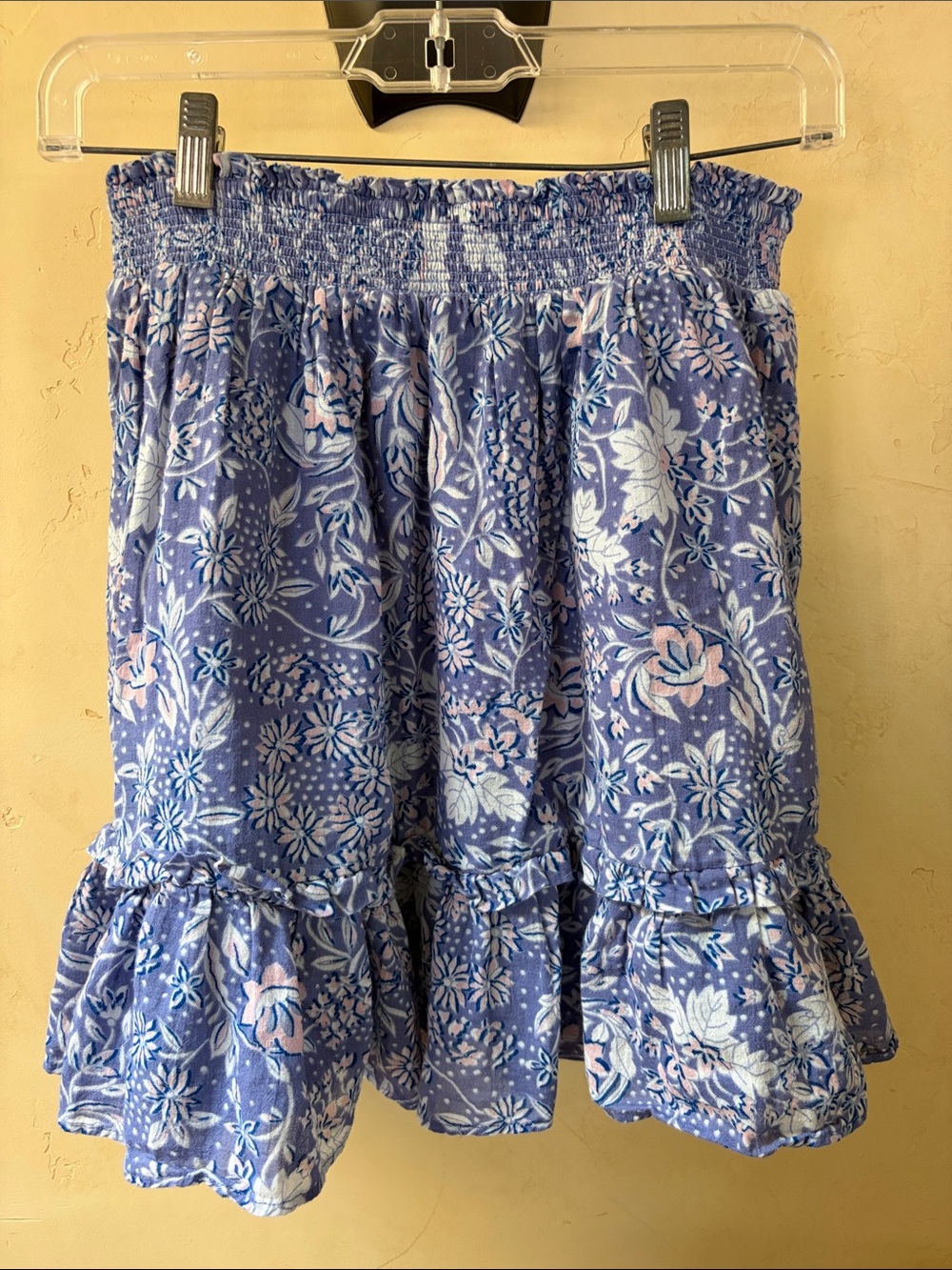 Sz 2 Sundry x Evereve Periwinkle Blue & Pink Floral Midi Skirt w/Lining